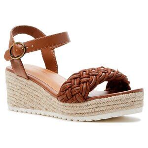 Time and Tru Women's Braided Espadrille Memory Foam Wedge Sandals – Cognac Brown